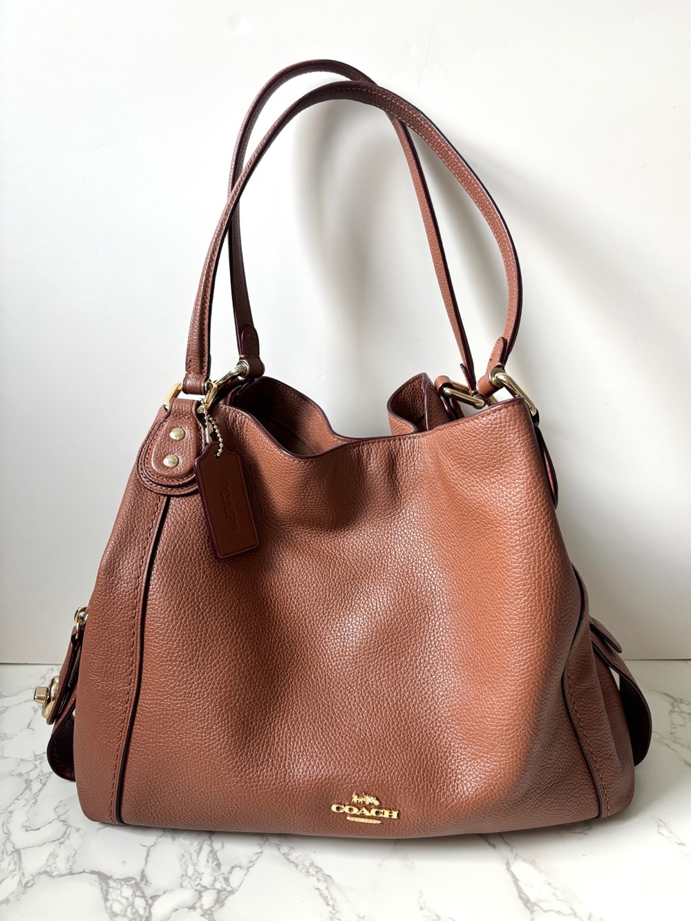 Coach Edie 31 Leather Shoulder Bag Cognac Brown